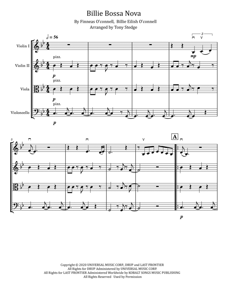 Billie Bossa Nova String Quartet scores gallery preview page 1