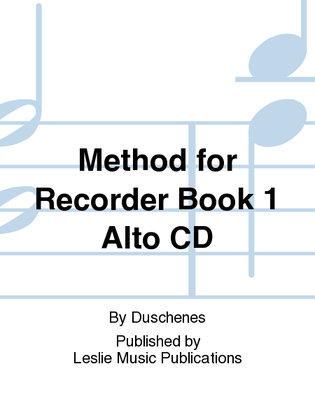 Book cover for Method For The Recorder Bk 1 ALTO CD ONLY