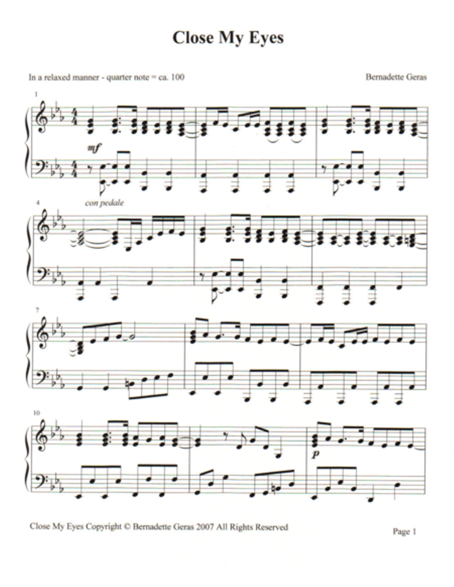Close My Eyes Piano Solo scores gallery preview page 1