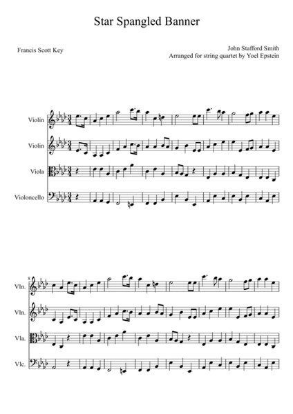 Star Spangled Banner in the key of A flat for String Quartet