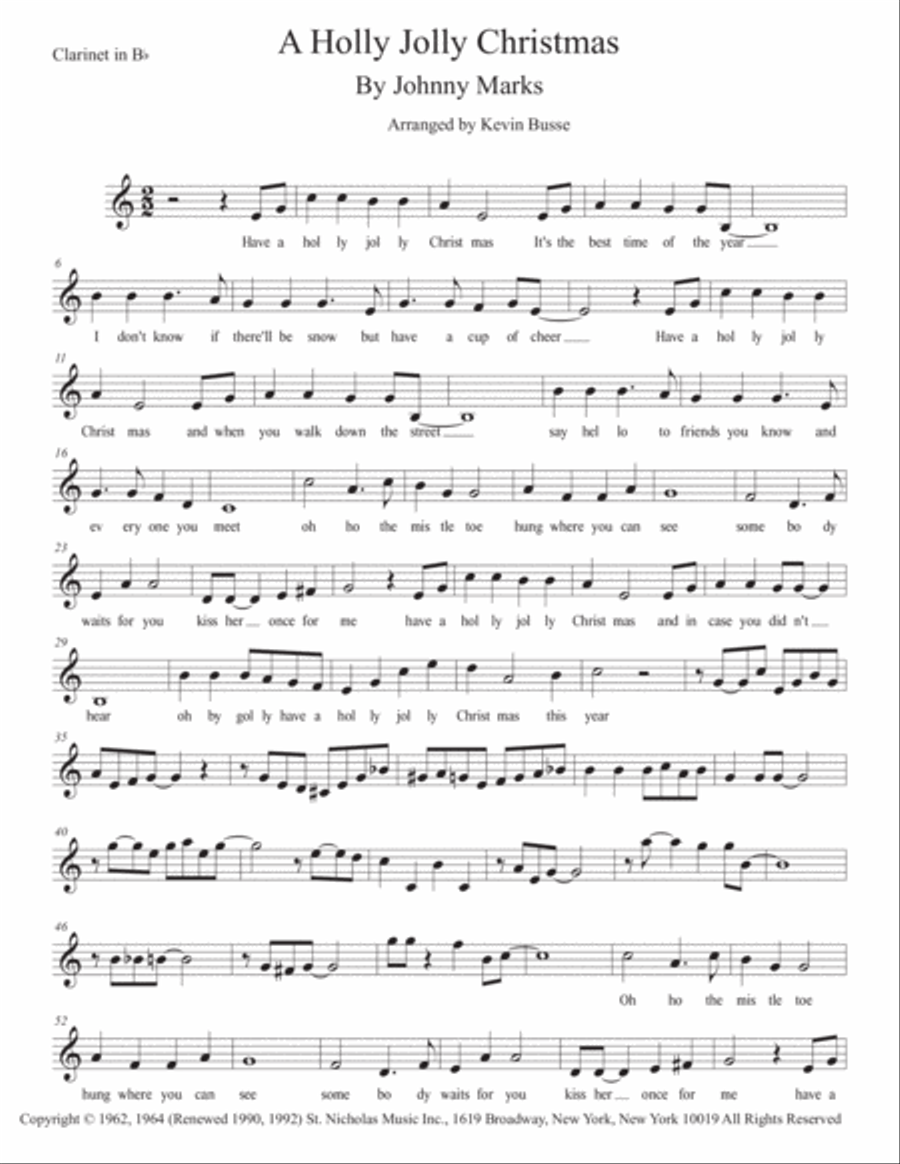A Holly Jolly Christmas A Holly Jolly Christmas Clarinet Solo scores gallery preview page 1