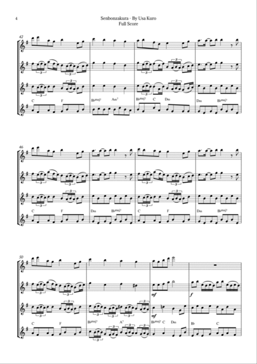 Senbonzakura Saxophone Quartet scores gallery preview page 4
