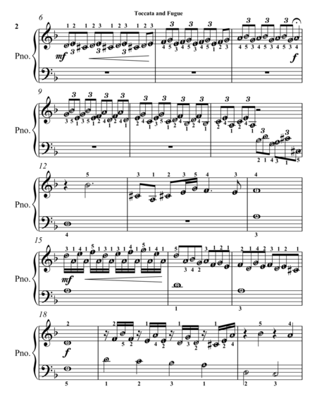 Toccata and Fugue in D Minor Easy Piano Sheet Music