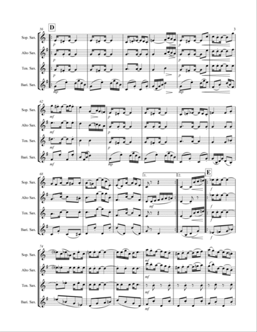 Joplin - “Pineapple Rag” (for Saxophone Quartet SATB) Saxophone Quartet scores gallery preview page 4