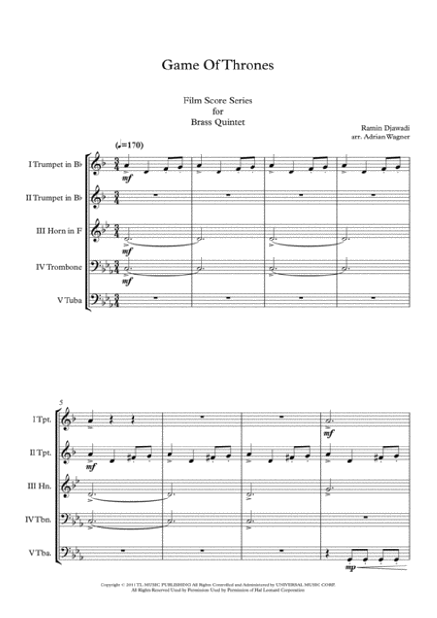 Game Of Thrones Brass Quintet scores gallery preview page 3