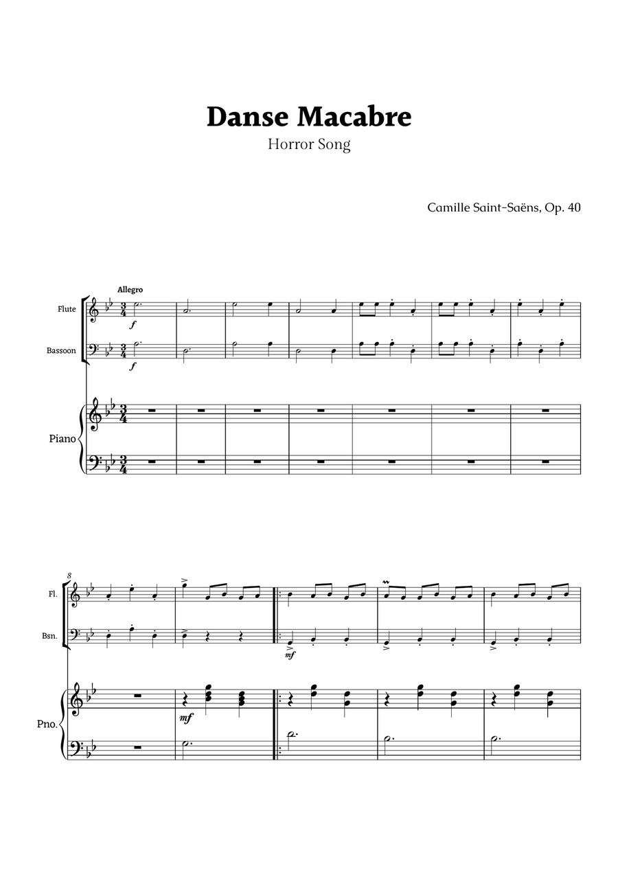 Danse Macabre by Camille Saint-Saëns Woodwind Duet scores gallery preview page 1