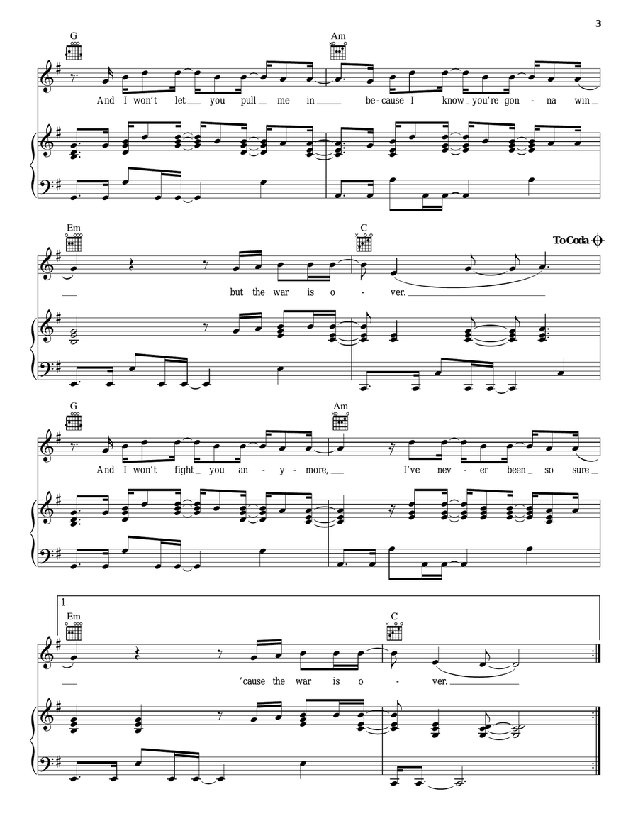 The War Is Over The War Is Over Piano, Vocal, Guitar scores gallery preview page 3
