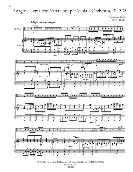 Adagio e Tema con Variazioni, BI. 333 Viola e Orchestra