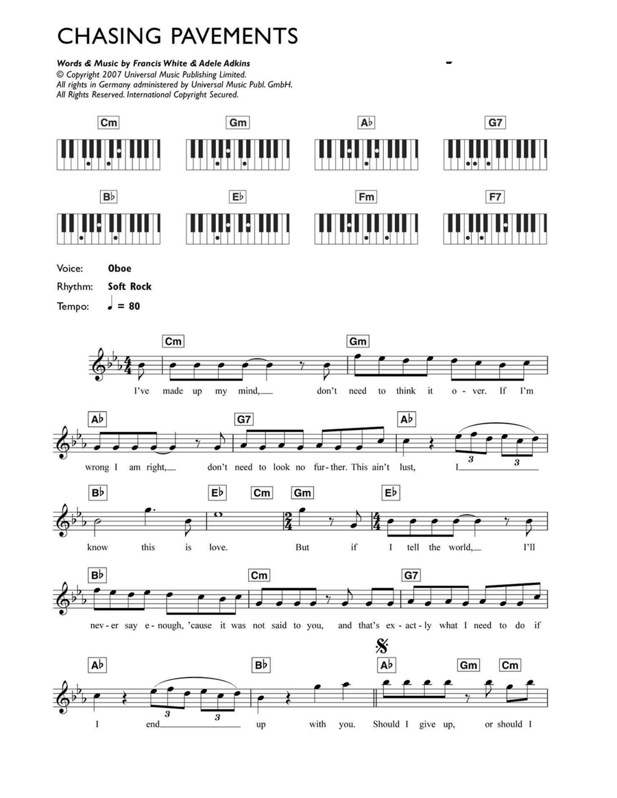 Chasing Pavements Piano scores gallery preview page 1