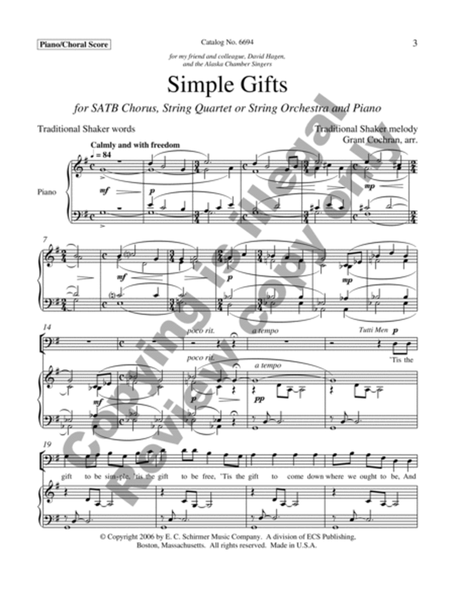 Simple Gifts (Piano/Choral Score) image number null