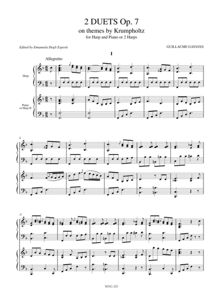 2 Duets Op. 7 on themes by Krumpholtz for Harp and Piano or 2 Harps
