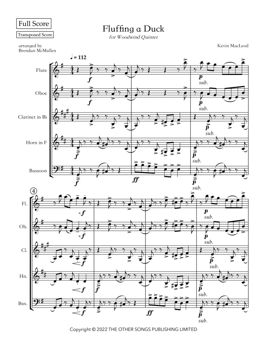 Fluffing A Duck Woodwind Quintet scores gallery preview page 1