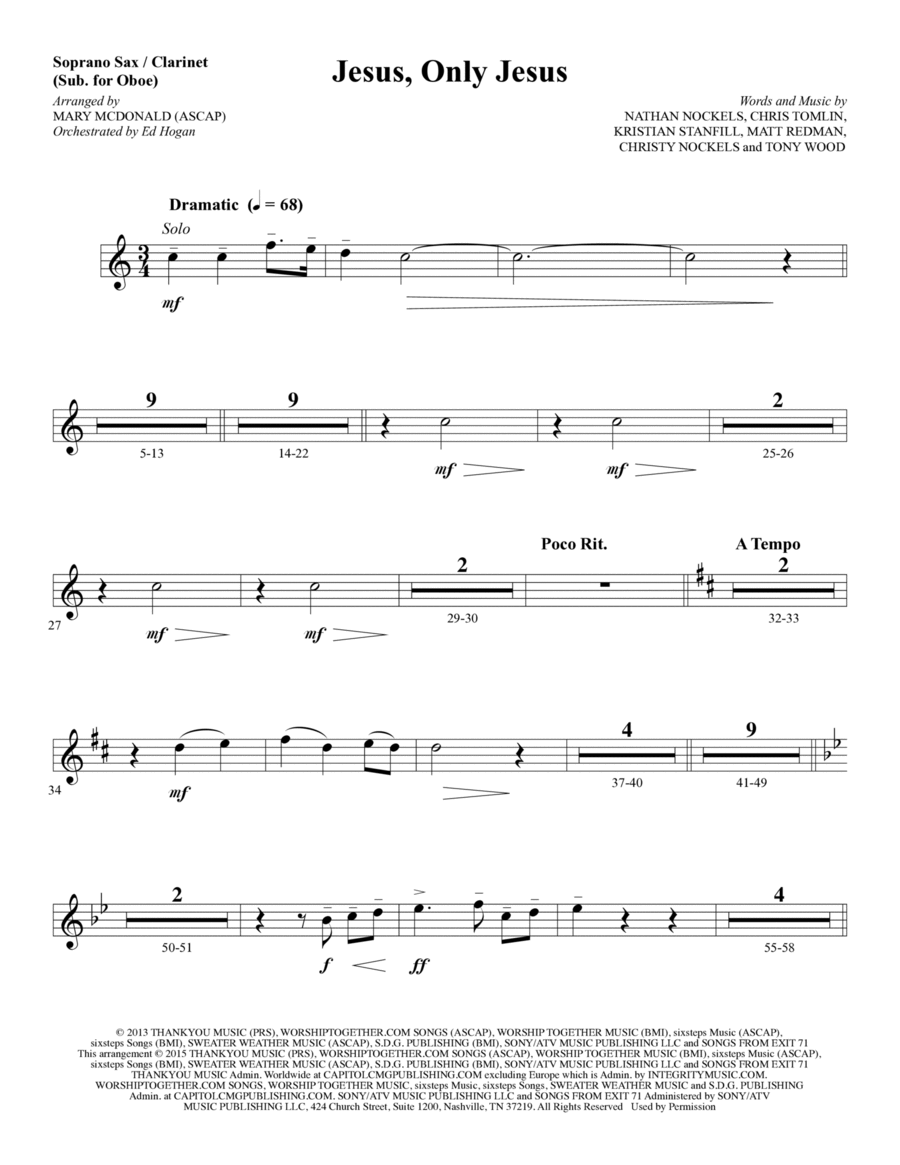 Jesus, Only Jesus - Soprano Sax/Clarinet(sub oboe) Choir scores gallery preview page 1