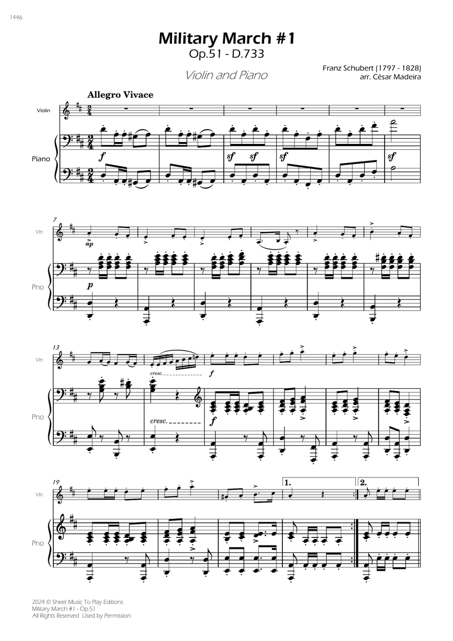 Military March No.1, Op.51 - Violin and Piano (Full Score) Violin Solo scores gallery preview page 1