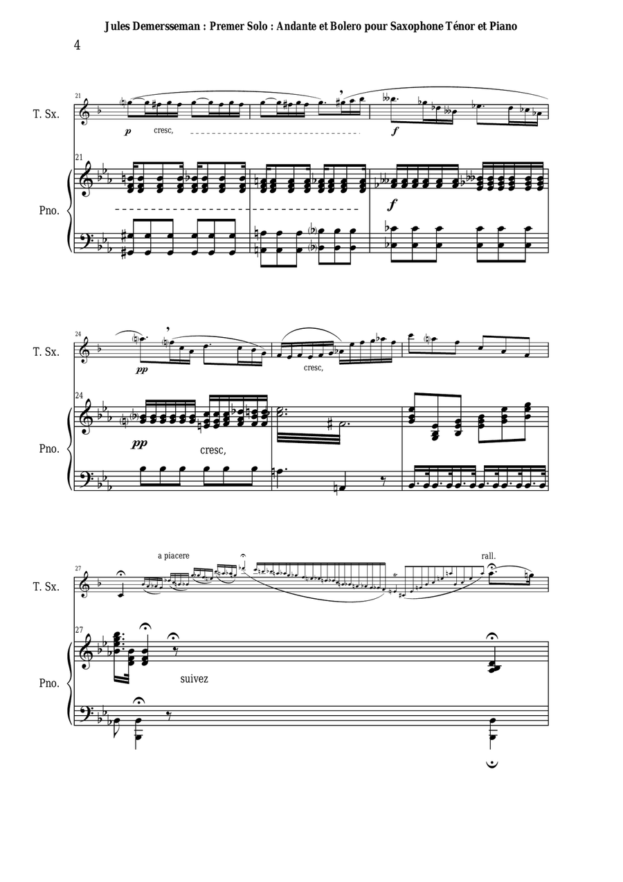 Jules Demersseman : Premier Solo : Andante et Bolero for tenor saxophone and piano Woodwind Duet scores gallery preview page 4