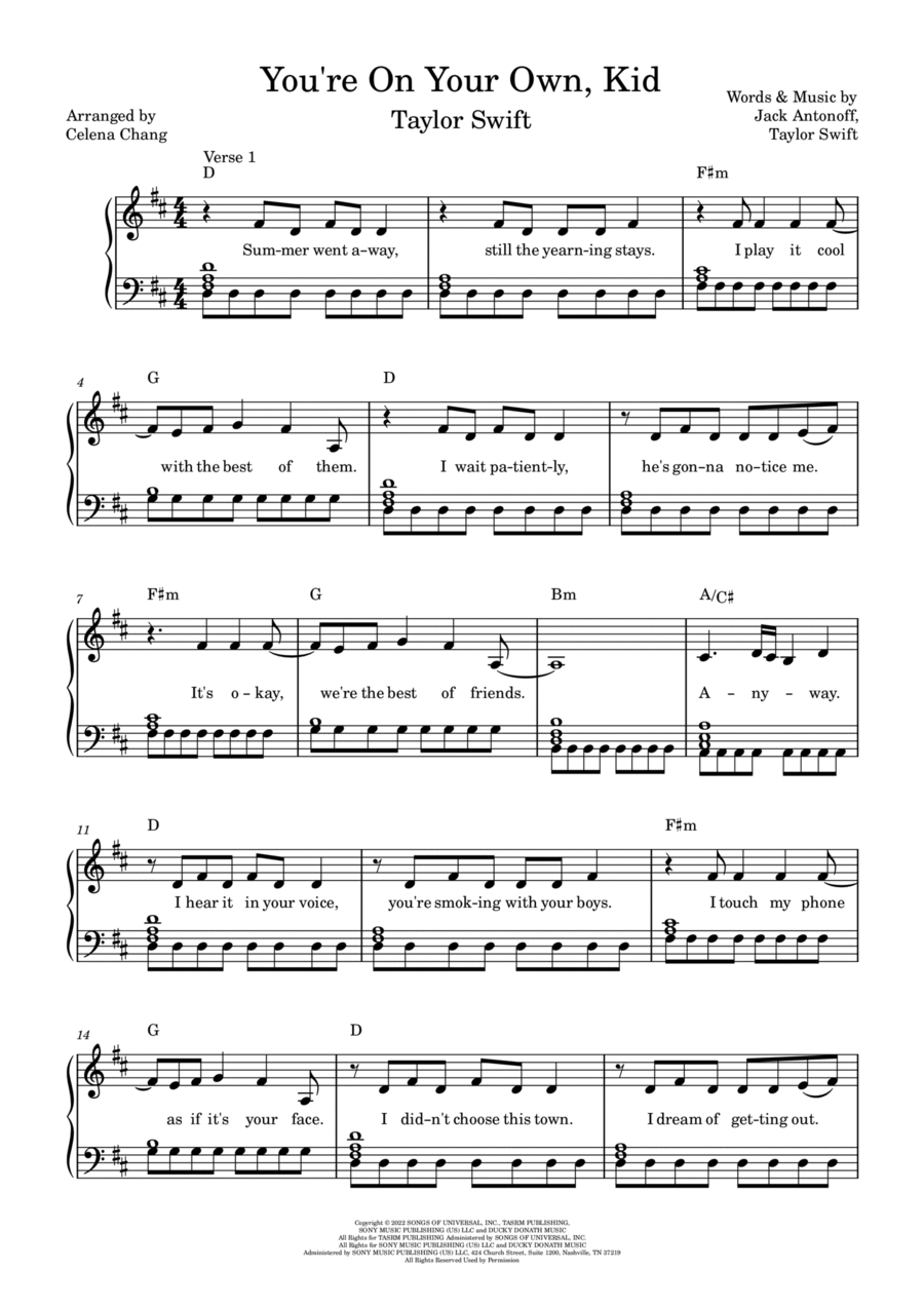 You're On Your Own, Kid Piano Solo scores gallery preview page 1