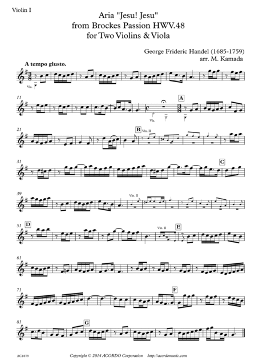 'Jesu! Jesu' from Brockes Passion HWV.48 for Two Violins & Viola String Duet scores gallery preview page 3