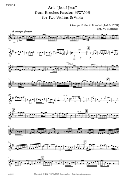 'Jesu! Jesu' from Brockes Passion HWV.48 for Two Violins & Viola image number null