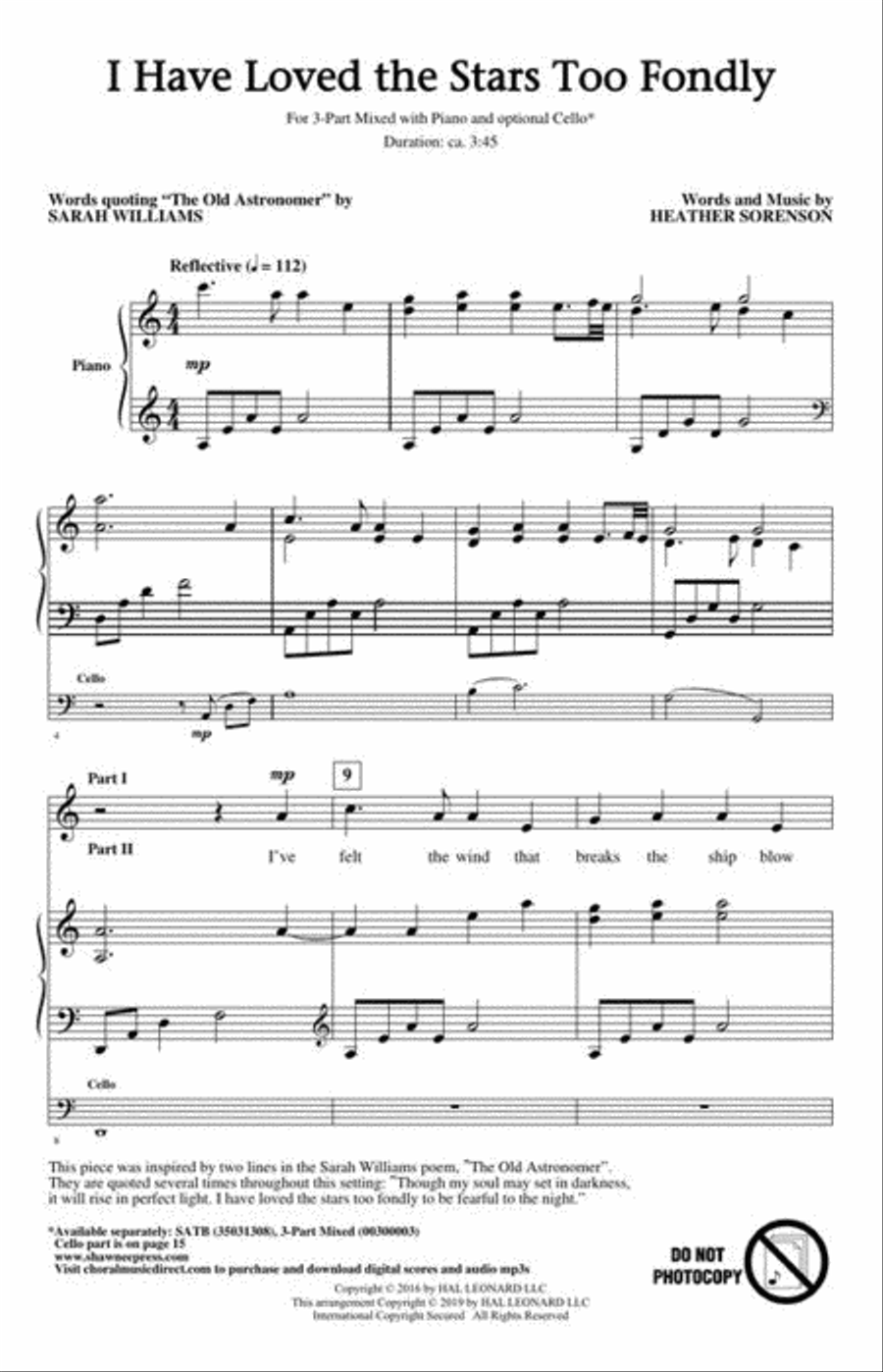 I Have Loved the Stars Too Fondly 3-Part scores gallery preview page 3