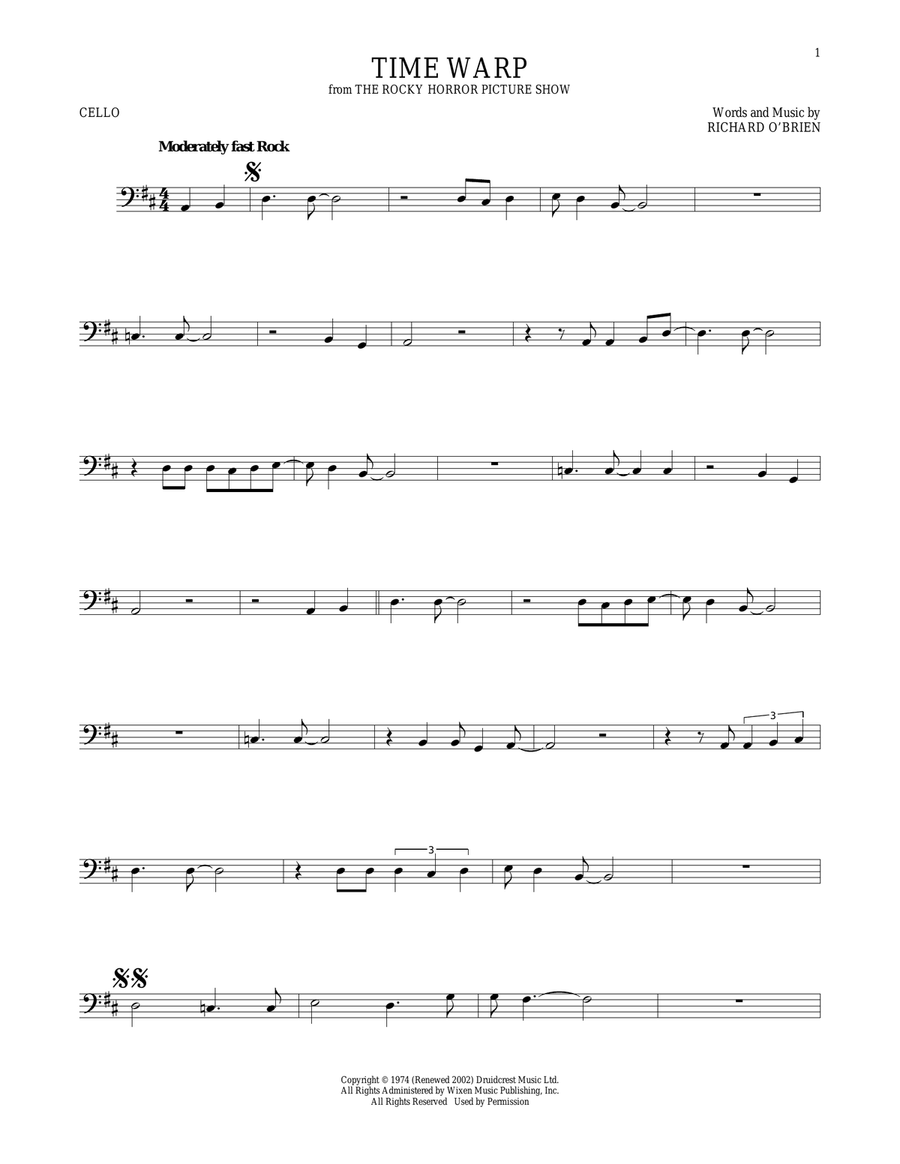 Time Warp Cello Solo scores gallery preview page 1