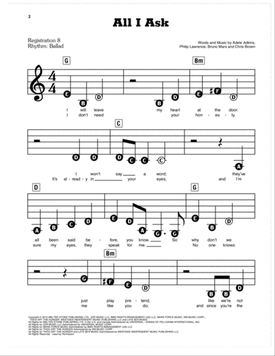 All I Ask Electronic Keyboard scores gallery preview page 1