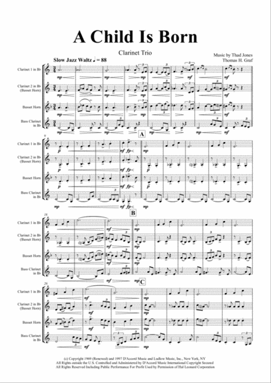 A Child Is Born Clarinet Trio scores gallery preview page 1