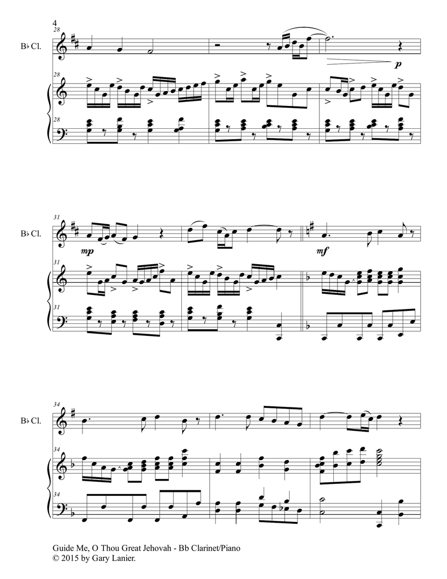 GUIDE ME, O THOU GREAT JEHOVAH (Duet – Bb Clarinet and Piano/Score and Parts) Woodwind Duet scores gallery preview page 5