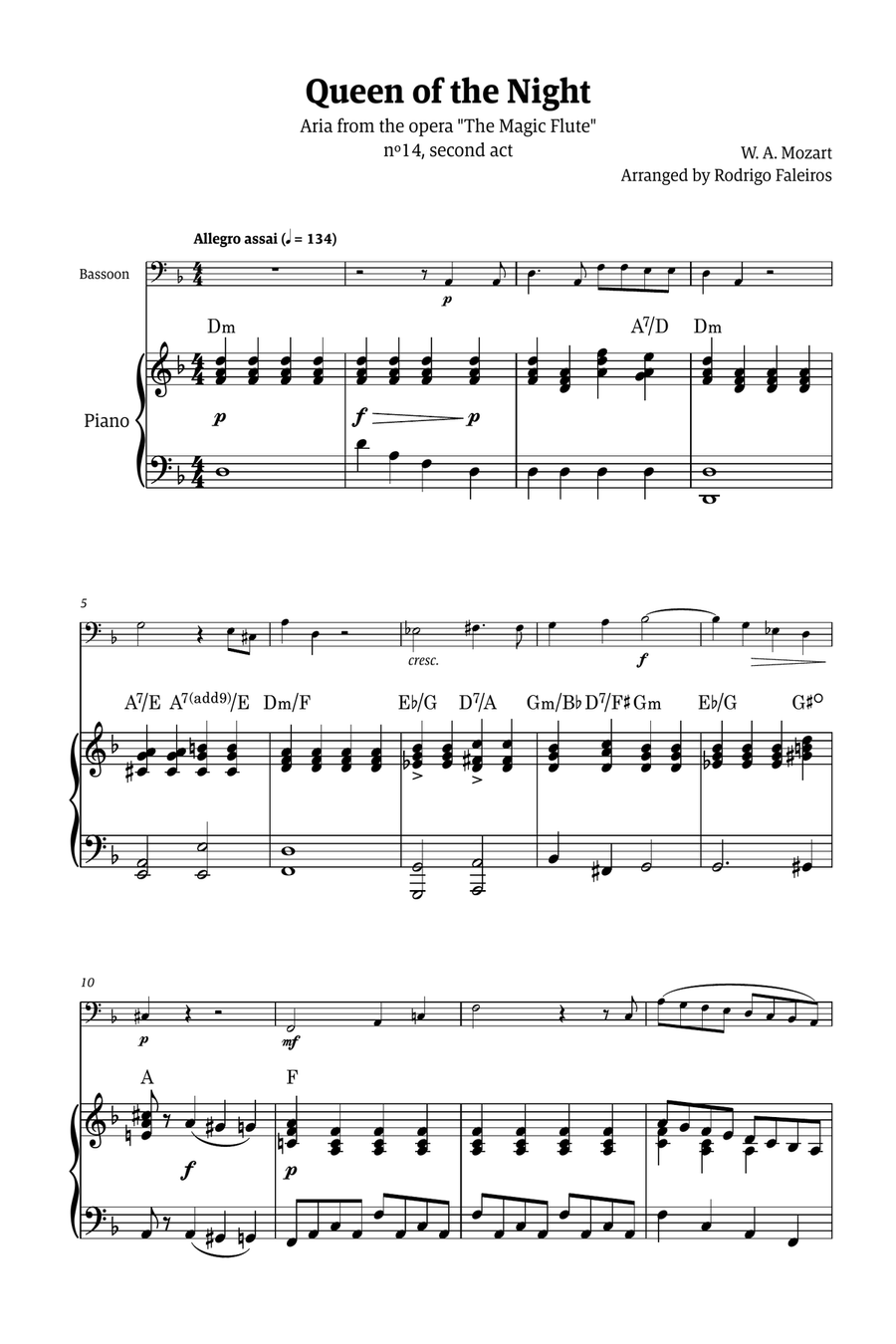 Queen of the Night - for solo bassoon (with piano) Chamber Music scores gallery preview page 1