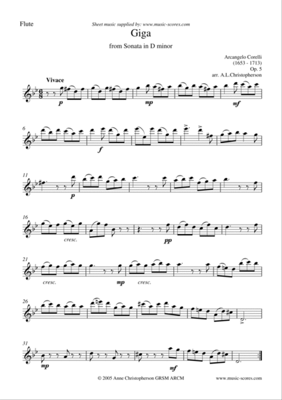 Giga from Corelli Sonata in D minor: Wind Quartet Woodwind Quartet scores gallery preview page 6