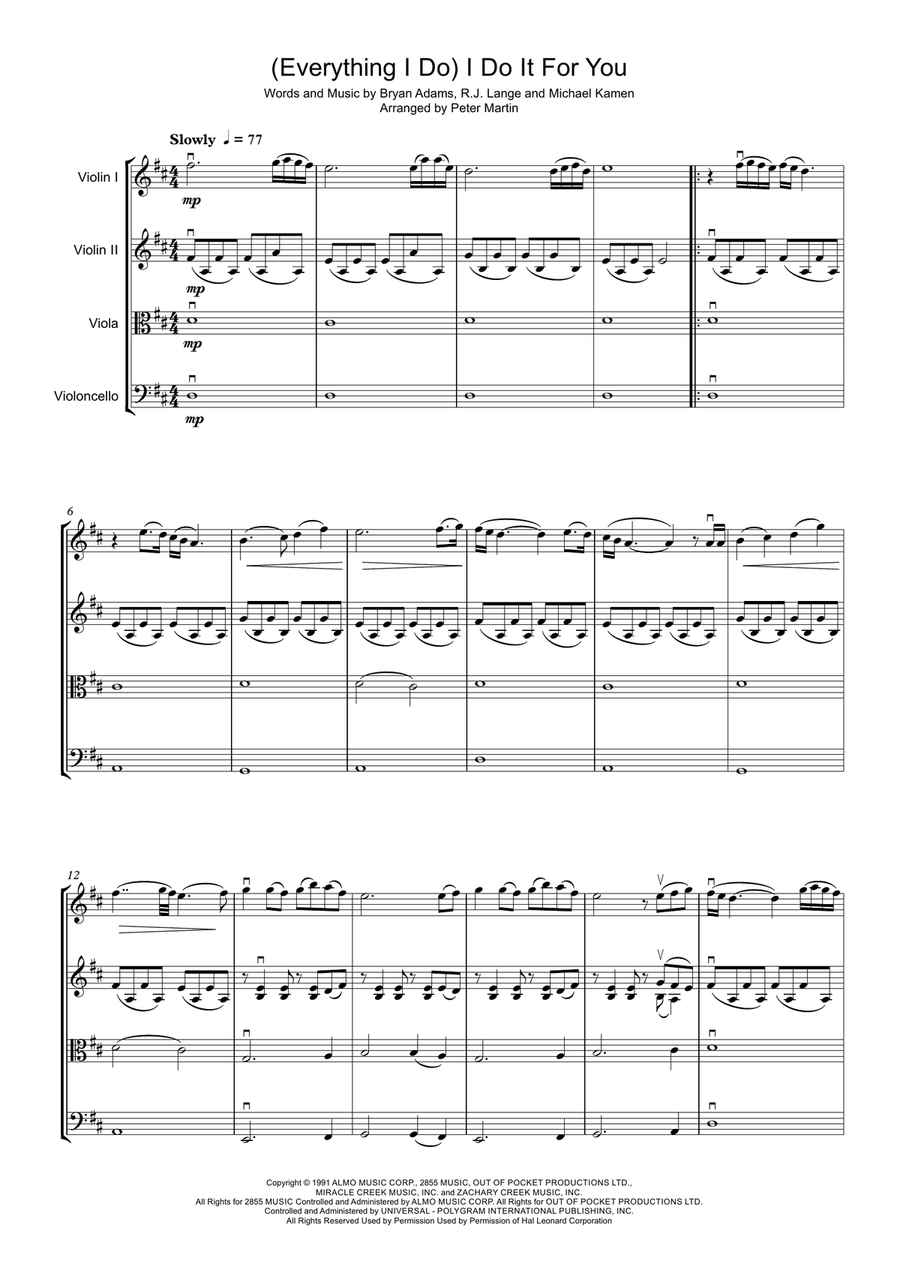 (Everything I Do) I Do It For You String Quartet scores gallery preview page 3