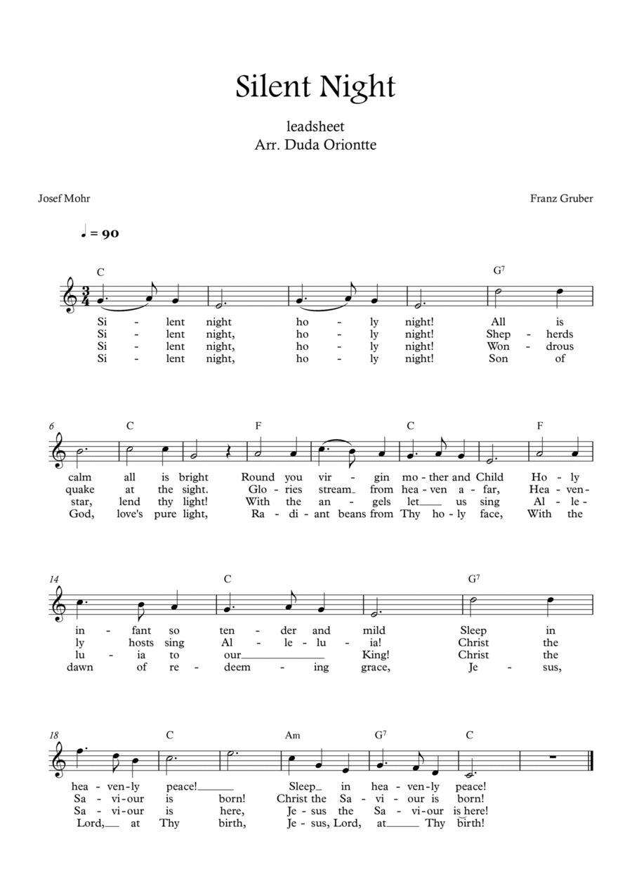 Silent Night (C major - leadsheet - with lyrics) Easy Piano scores gallery preview page 1