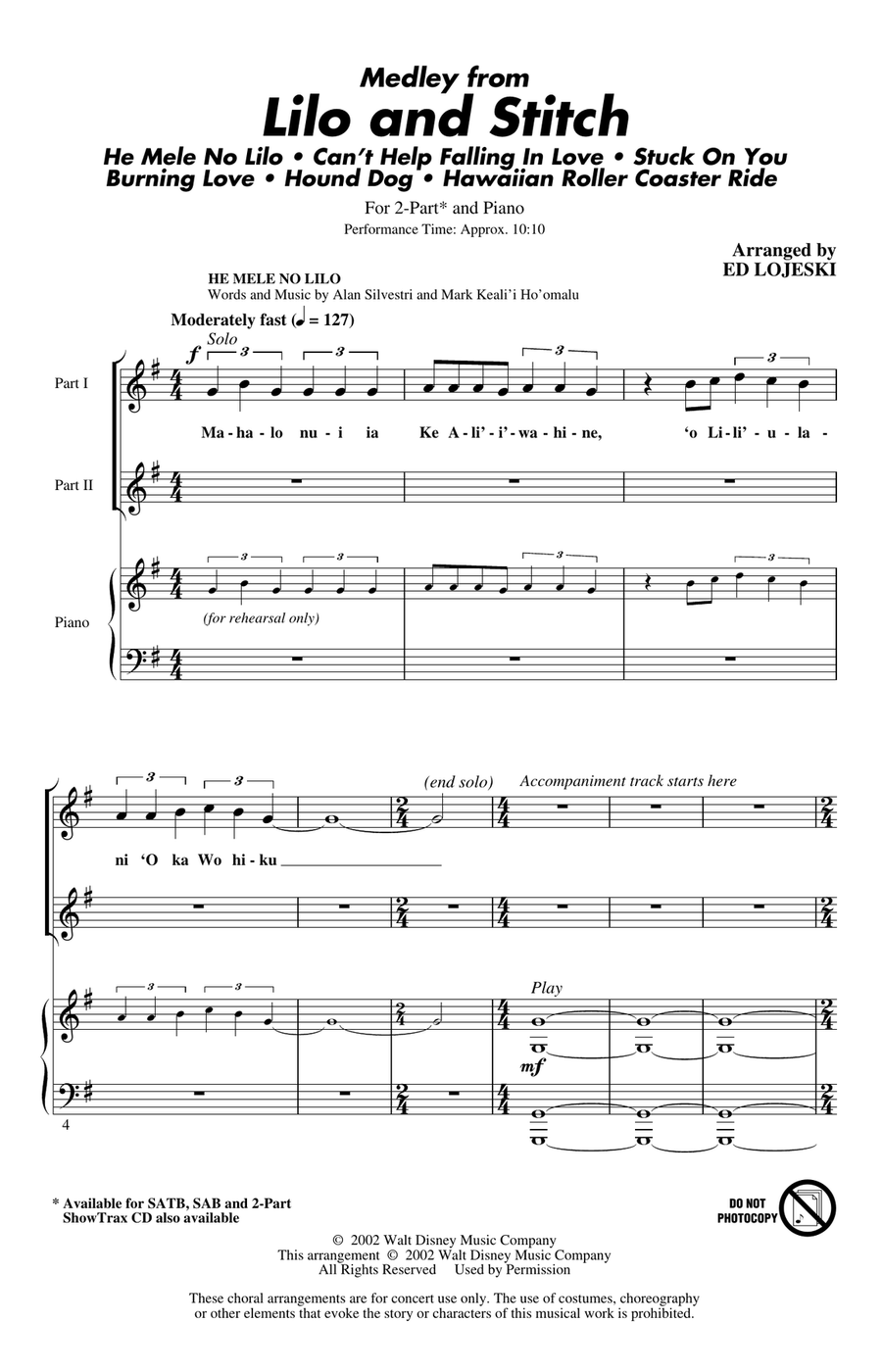 Lilo And Stitch (Medley) Lilo And Stitch (Medley) 2-Part scores gallery preview page 1