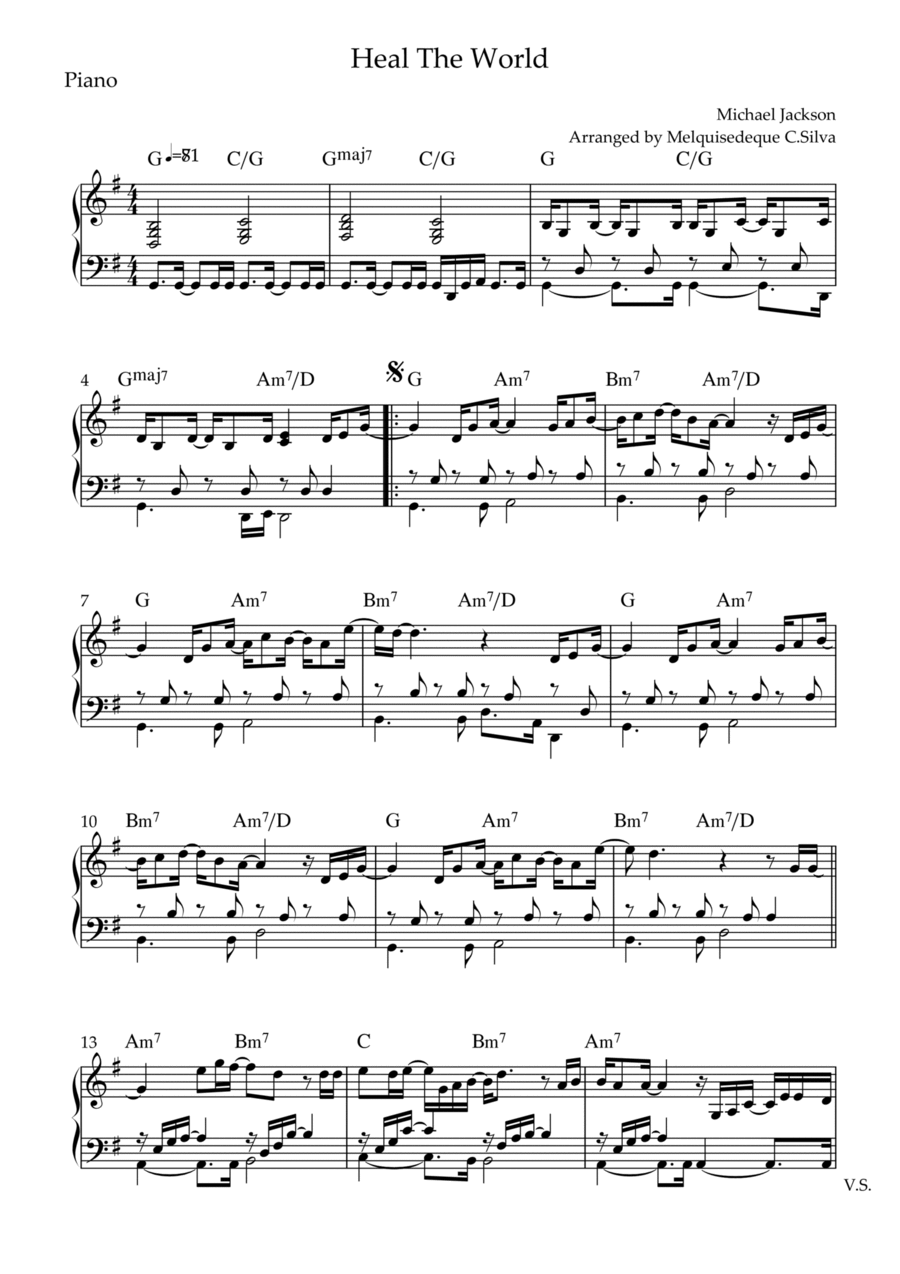 Heal The World (Prelude) Heal The World (Prelude) Piano Solo scores gallery preview page 1