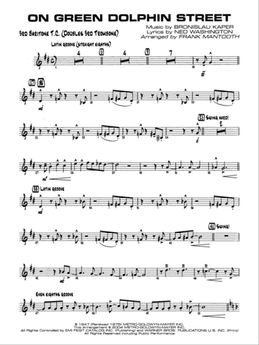 On Green Dolphin Street: 3rd Baritone T.C. Jazz Ensemble scores gallery preview page 1