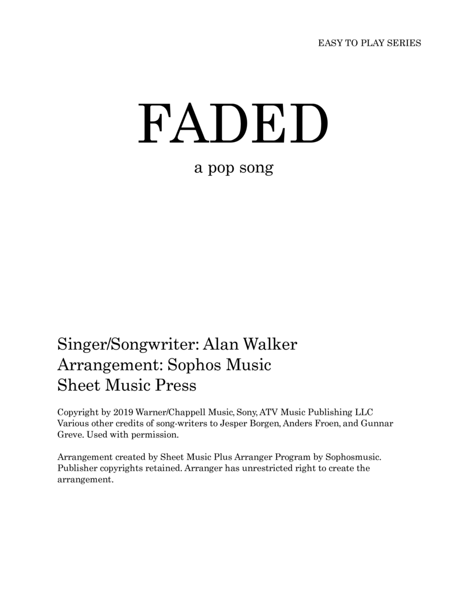 Faded Easy Piano scores gallery preview page 1