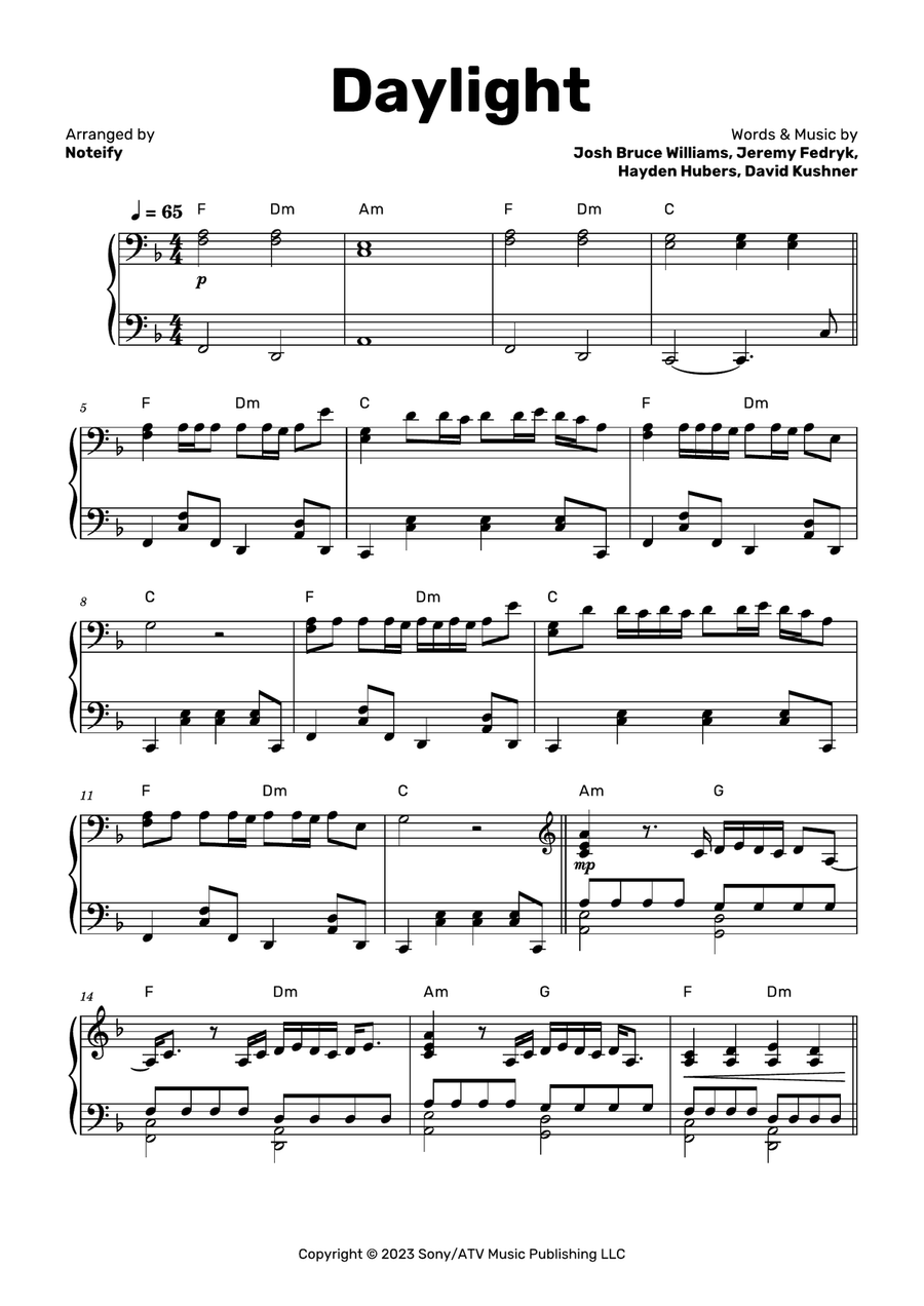 Daylight Piano Solo scores gallery preview page 1