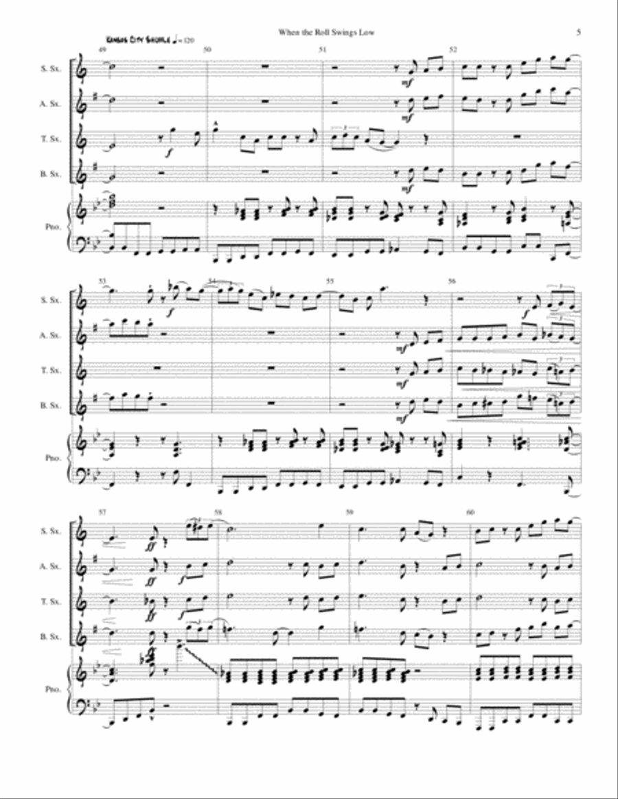When the Roll Swings Low for Saxophone Quartet and Piano Small Ensemble scores gallery preview page 5