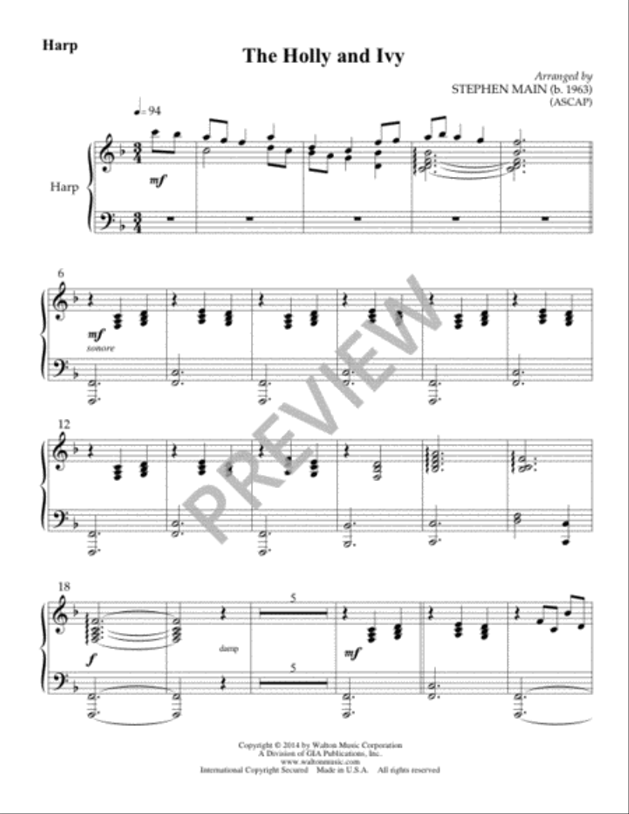 The Holly and the Ivy (Harp Part) 4-Part scores gallery preview page 2