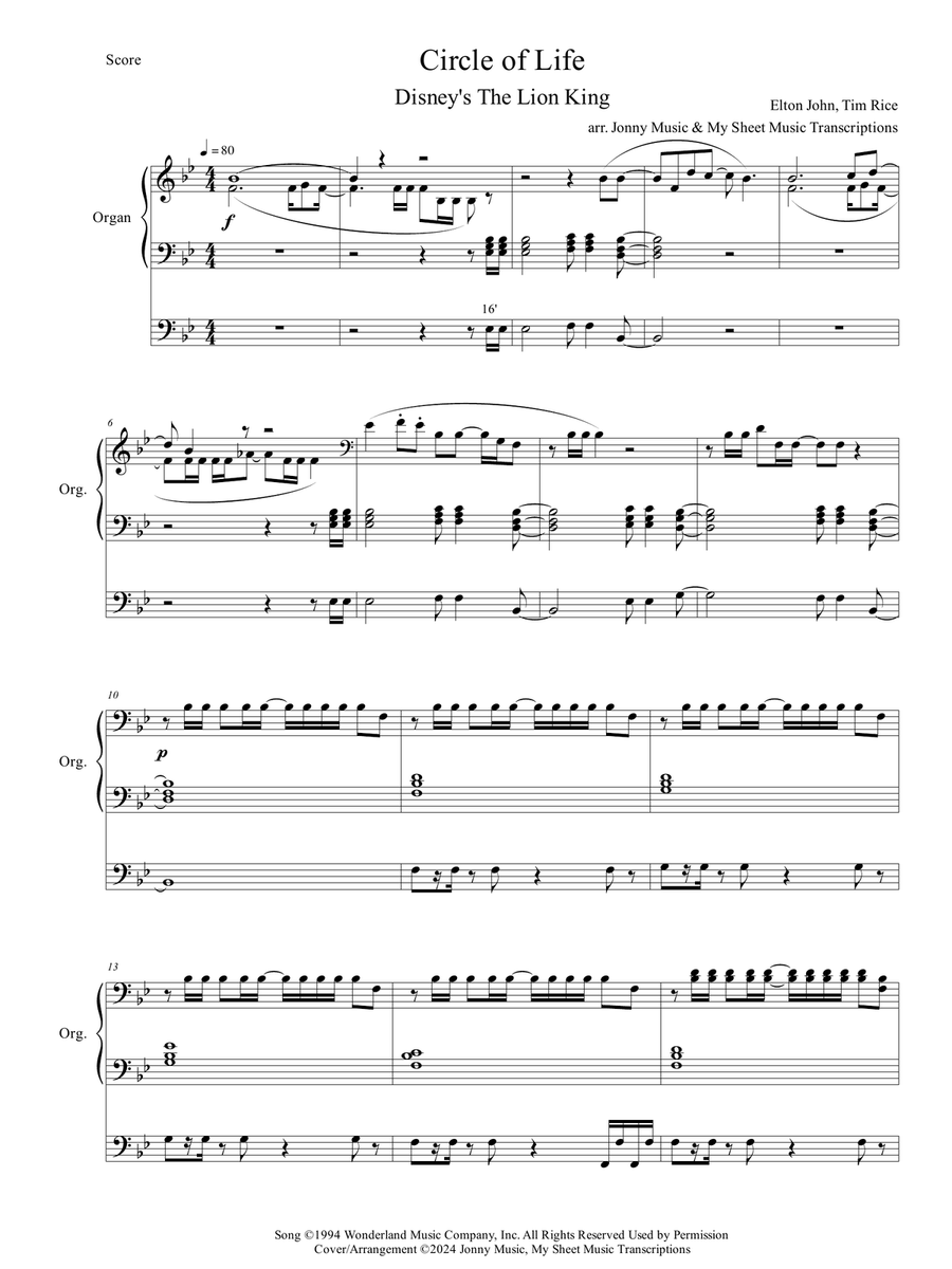 Circle Of Life Organ Solo scores gallery preview page 2