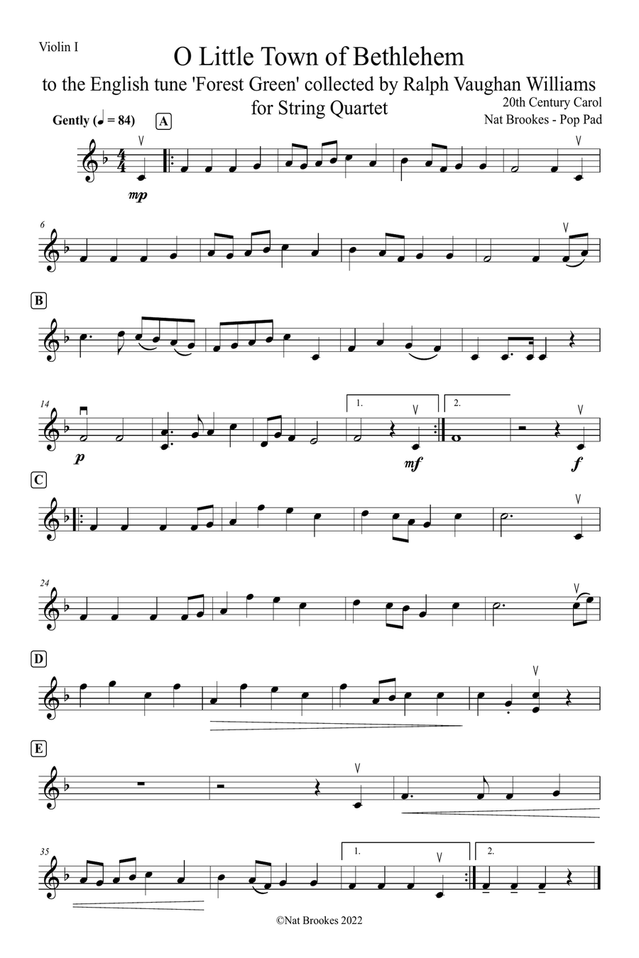 O Little Town of Bethlehem - UK Version (String Quartet) String Quartet scores gallery preview page 2