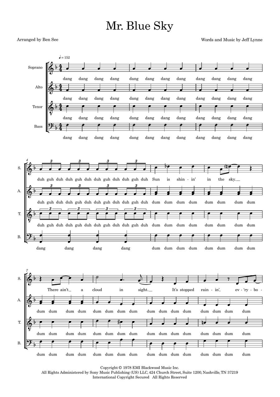 Mr. Blue Sky (arr. Ben See) 4-Part scores gallery preview page 1