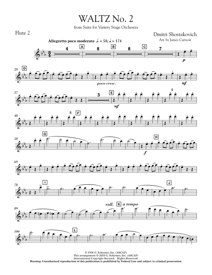 Waltz No. 2 (from Suite For Variety Stage Orchestra) - Flute 2 Flute scores gallery preview page 1