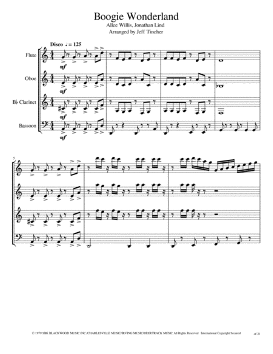 Boogie Wonderland Woodwind Quartet scores gallery preview page 2