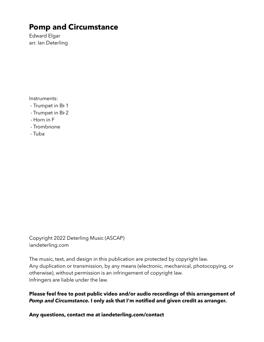 Pomp and Circumstance (for brass quintet) Brass Quintet scores gallery preview page 3