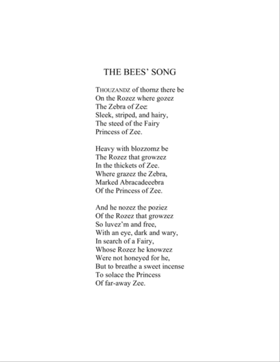 The Bees’ Song - An Original Song Setting of Walter de la Mare's Poetry for VOICE and PIANO: Key A Piano, Vocal, Guitar scores gallery preview page 3