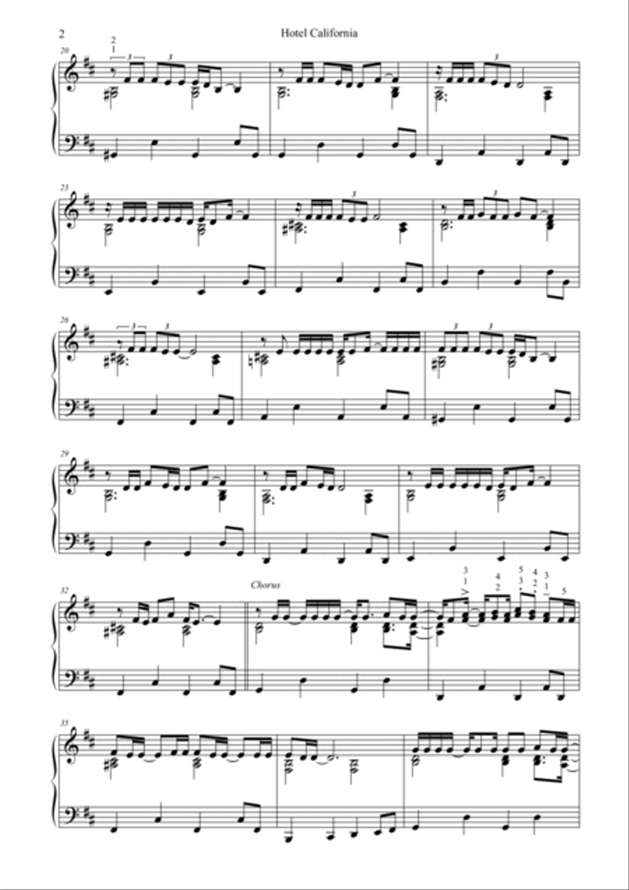 Hotel California Piano Solo scores gallery preview page 2