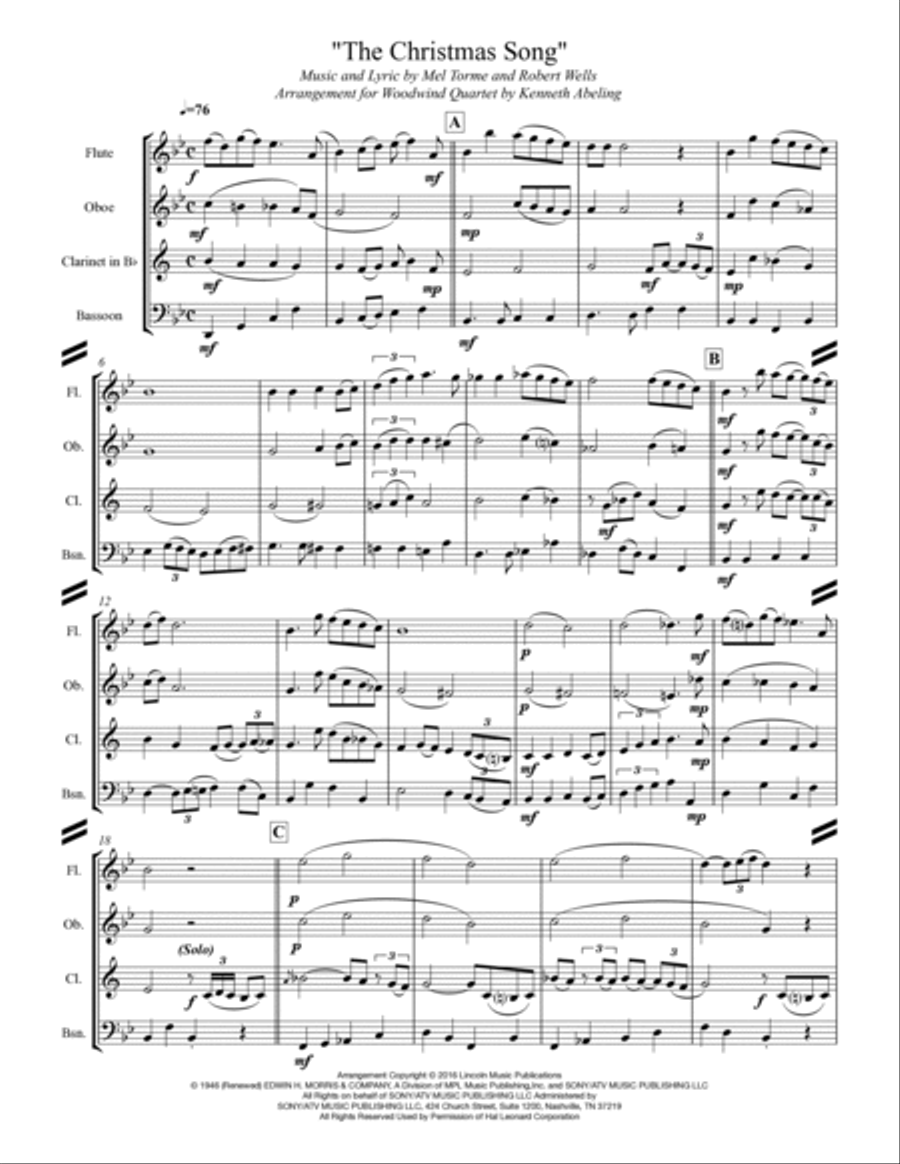 The Christmas Song (Chestnuts Roasting On An Open Fire) Woodwind Quartet scores gallery preview page 2