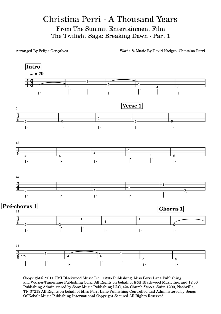 A Thousand Years Guitar Tablature scores gallery preview page 1