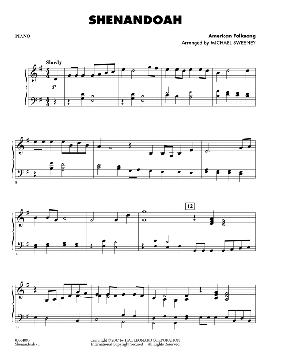 Shenandoah - Piano Easy Piano scores gallery preview page 1