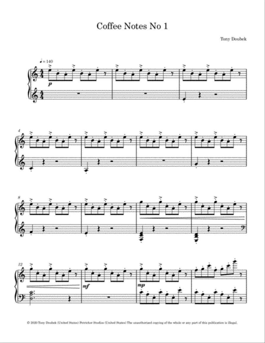 Coffee Notes: 12 Pieces for Piano Piano Solo scores gallery preview page 5